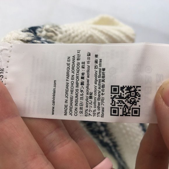 Calvin Klein Women's Size Small White Blue Striped Knit Crewneck Sweater - Picture 7 of 9